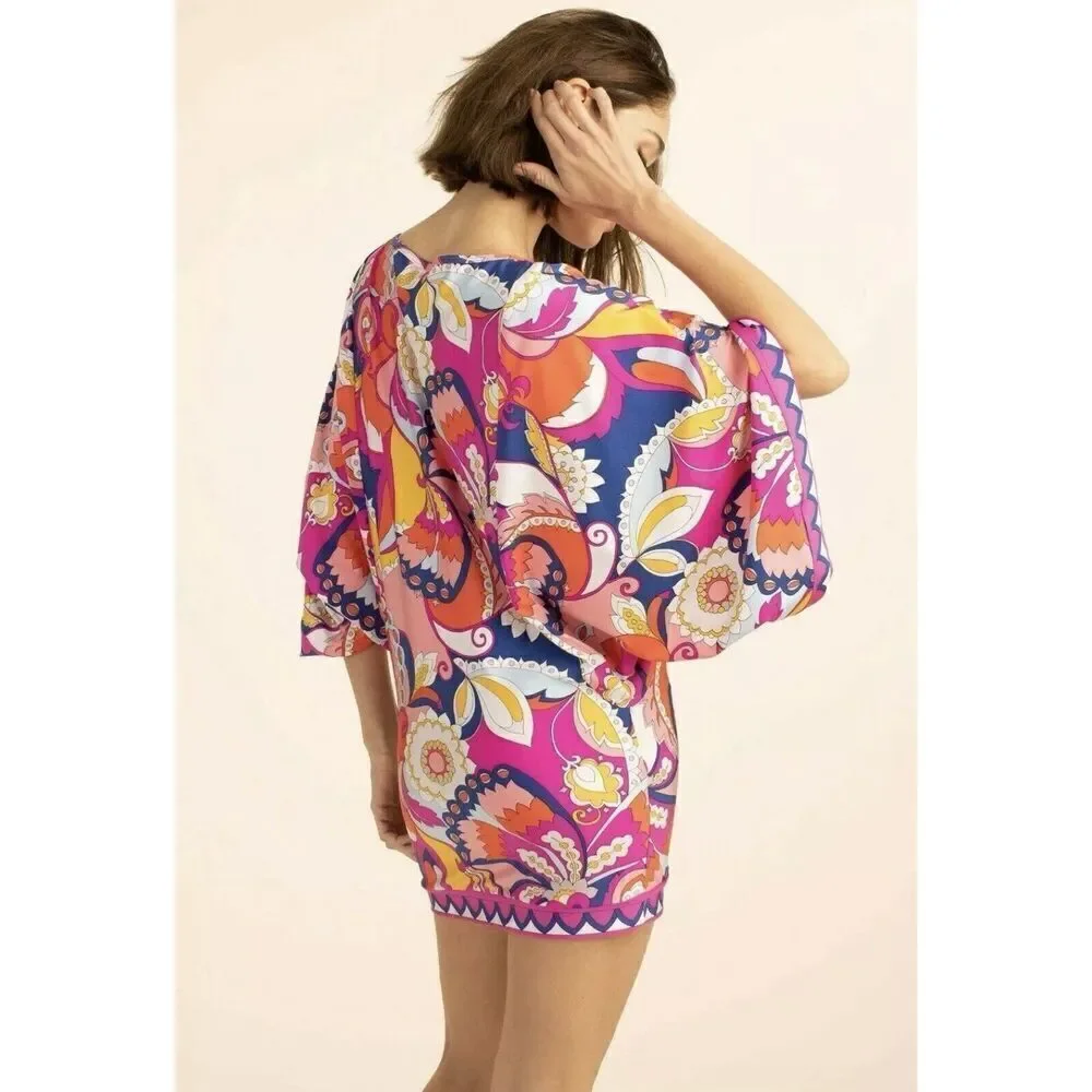 NWT $152 Trina Turk Sevilla Floral Swim Jersey Swimsuit Cover Up Tunic Dress L
